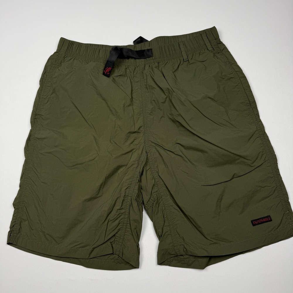 Gramicci Shorts Mens Medium Green Hiking Nylon Quick Dry 9 Inseam Belted Pockets